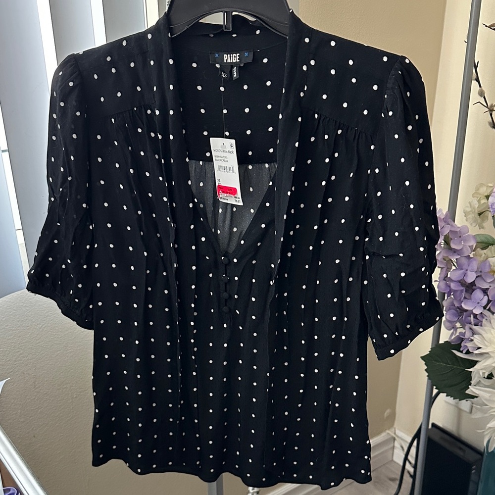 PAIGE Black and White Polka Dot Blouse